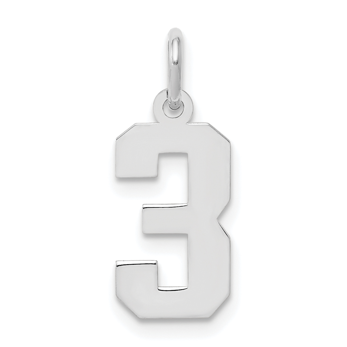 Sterling Silver/Rhodium-plated Polished Number 3 Charm (QSS03)