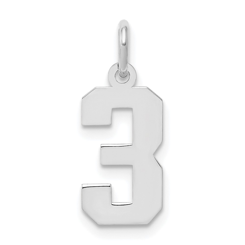 Sterling Silver/Rhodium-plated Polished Number 3 Charm (QSS03)