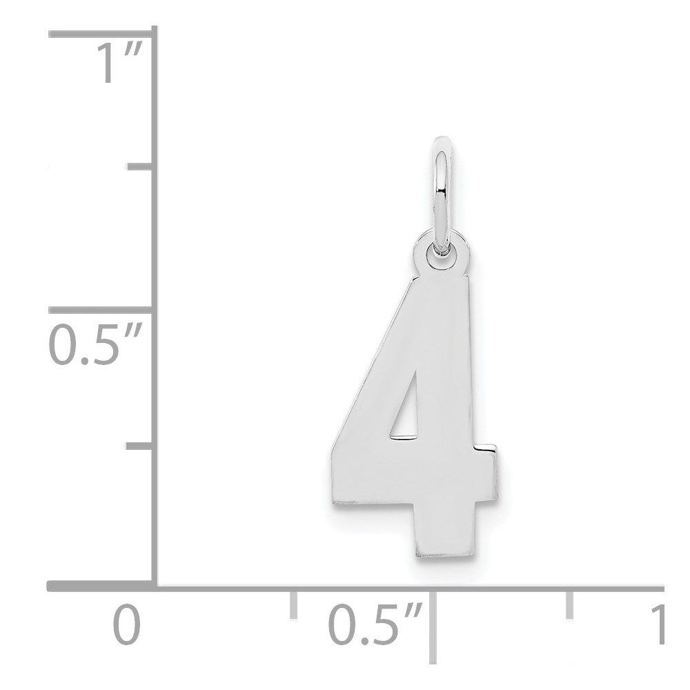 Sterling Silver/Rhodium-plated Polished Number 4 Charm (QSS04)