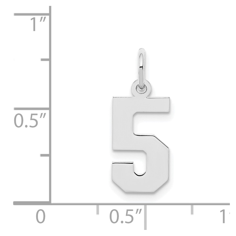 Sterling Silver/Rhodium-plated Polished Number 5 Charm (QSS05)