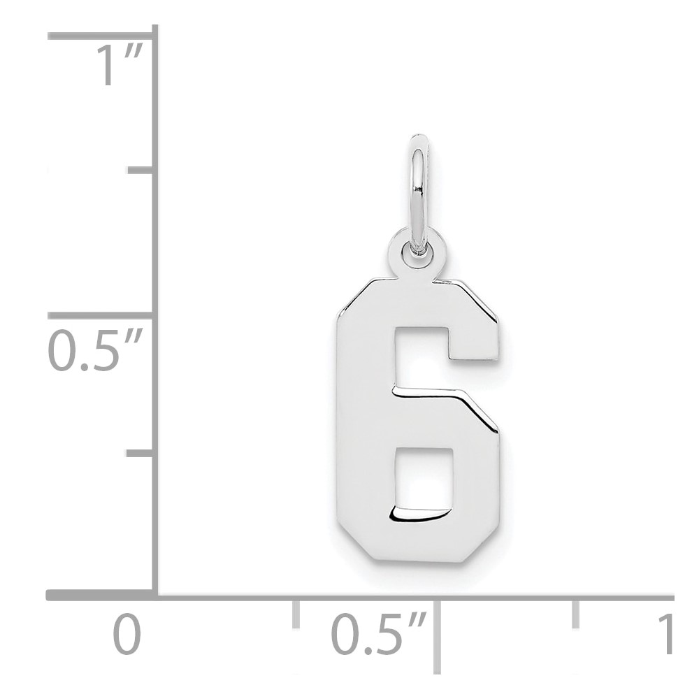 Sterling Silver/Rhodium-plated Polished Number 6 Charm (QSS06)