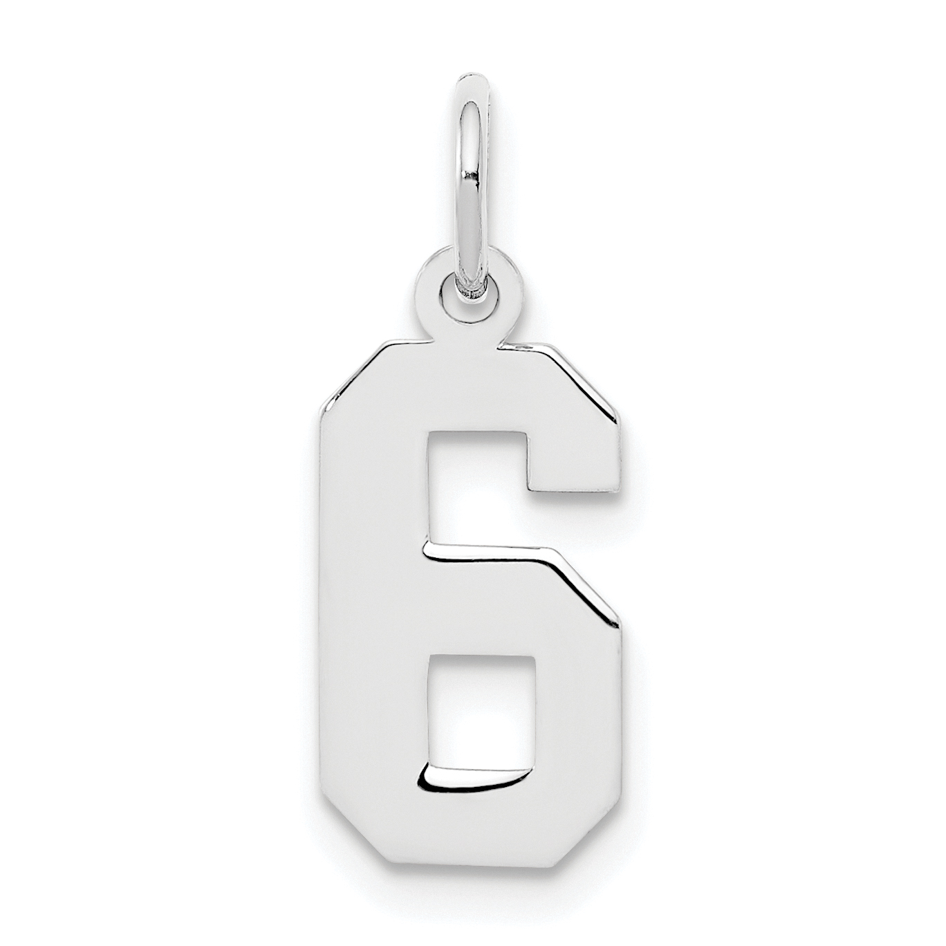 Sterling Silver/Rhodium-plated Polished Number 6 Charm (QSS06)