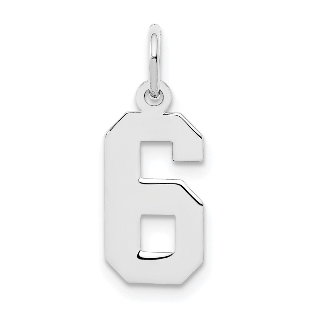 Sterling Silver/Rhodium-plated Polished Number 6 Charm (QSS06)
