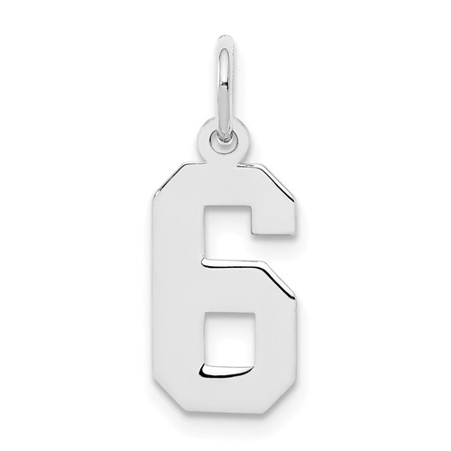 Sterling Silver Rhodium-plated Polished Number 6 Charm