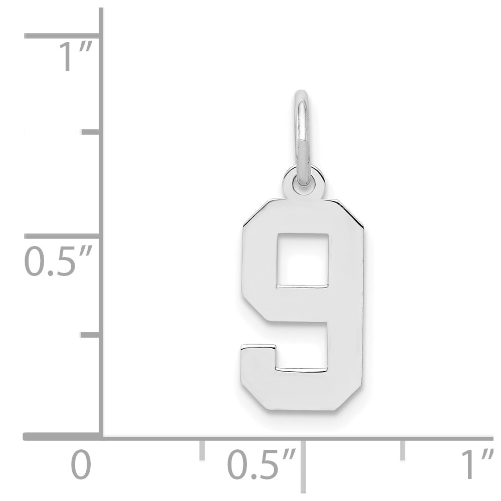 Sterling Silver/Rhodium-plated Polished Number 9 Charm (QSS09)