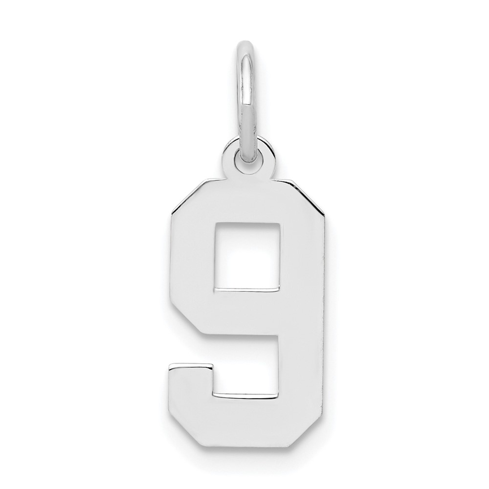 Sterling Silver/Rhodium-plated Polished Number 9 Charm (QSS09)