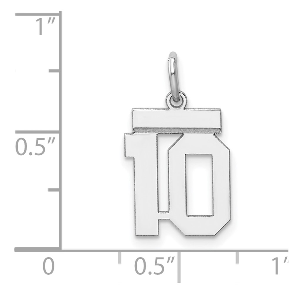 Sterling Silver/Rhodium-plated Polished Number 10 Charm (QSS10)