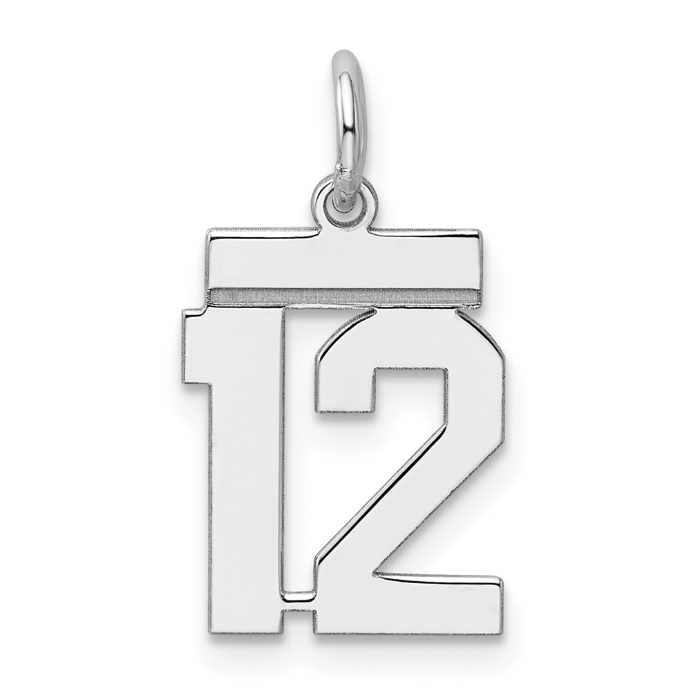 Sterling Silver Rhodium-plated Polished Number 12 Charm
