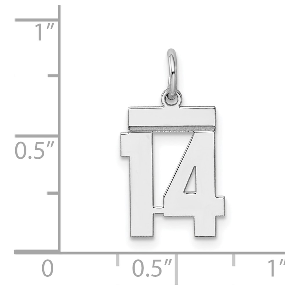 Sterling Silver/Rhodium-plated Polished Number 14 Charm (QSS14)