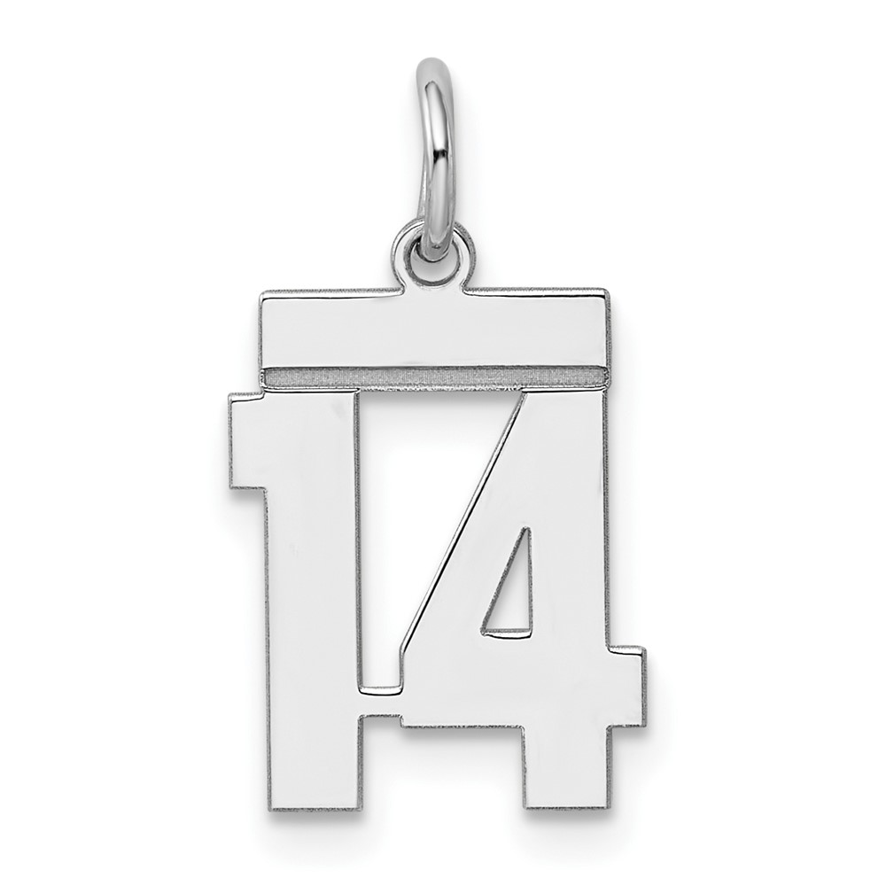 Sterling Silver/Rhodium-plated Polished Number 14 Charm (QSS14)