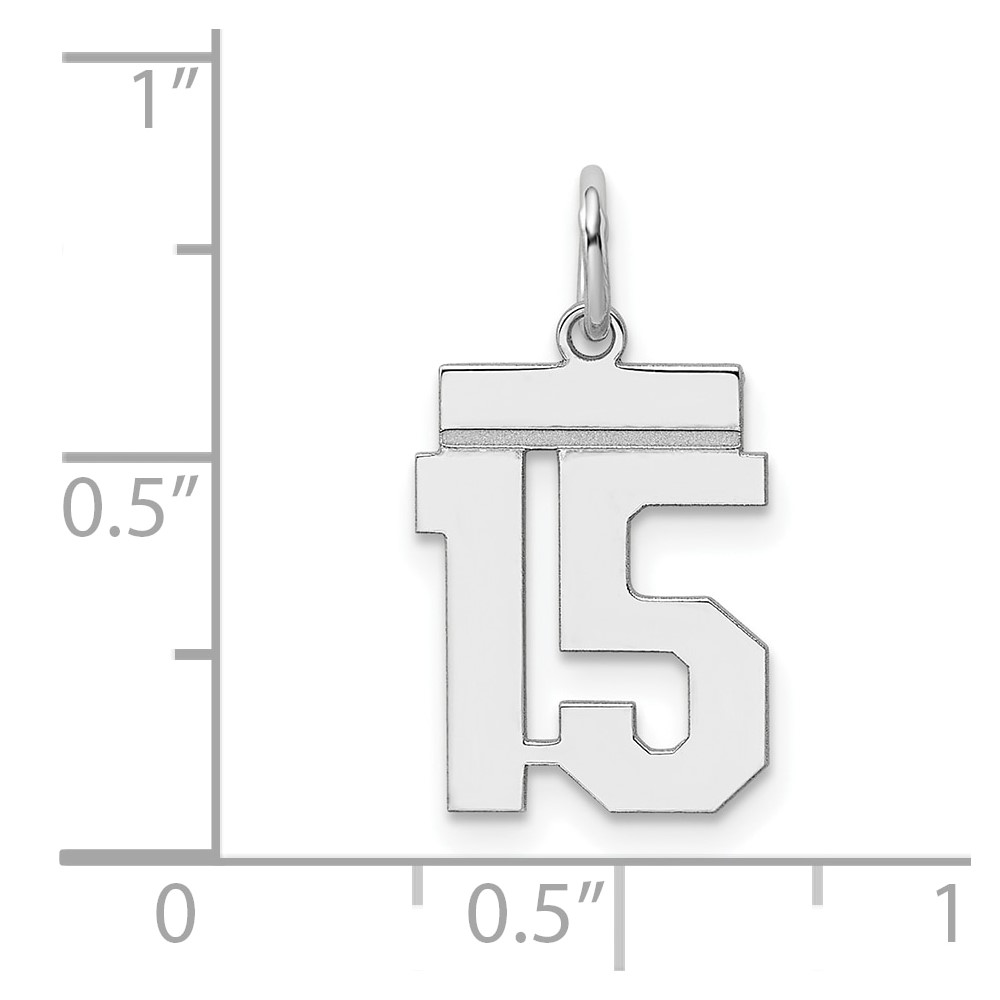 Sterling Silver/Rhodium-plated Polished Number 15 Charm (QSS15)