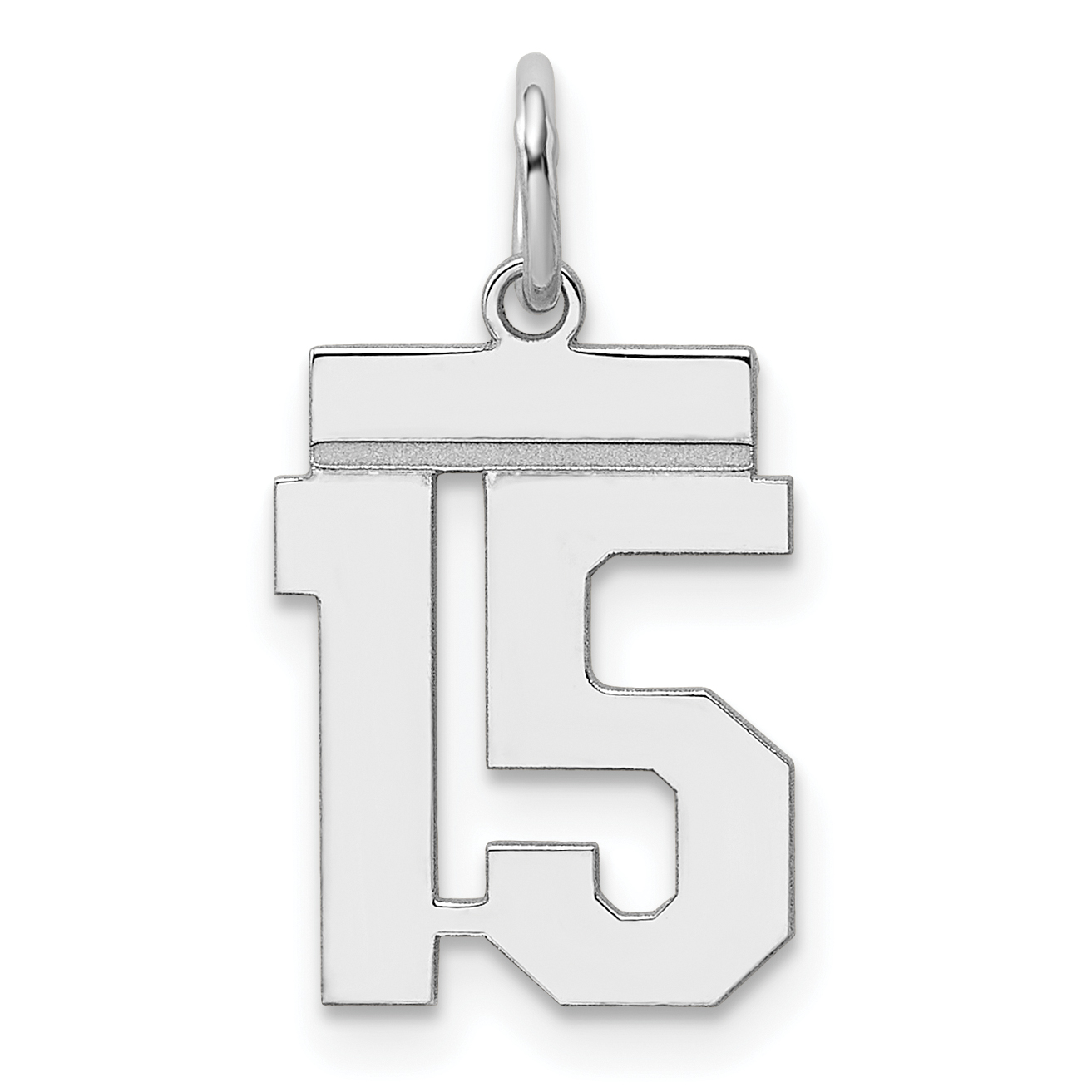 Sterling Silver/Rhodium-plated Polished Number 15 Charm (QSS15)
