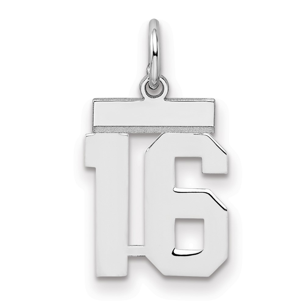 Sterling Silver Rhodium-plated Polished Number 16 Charm