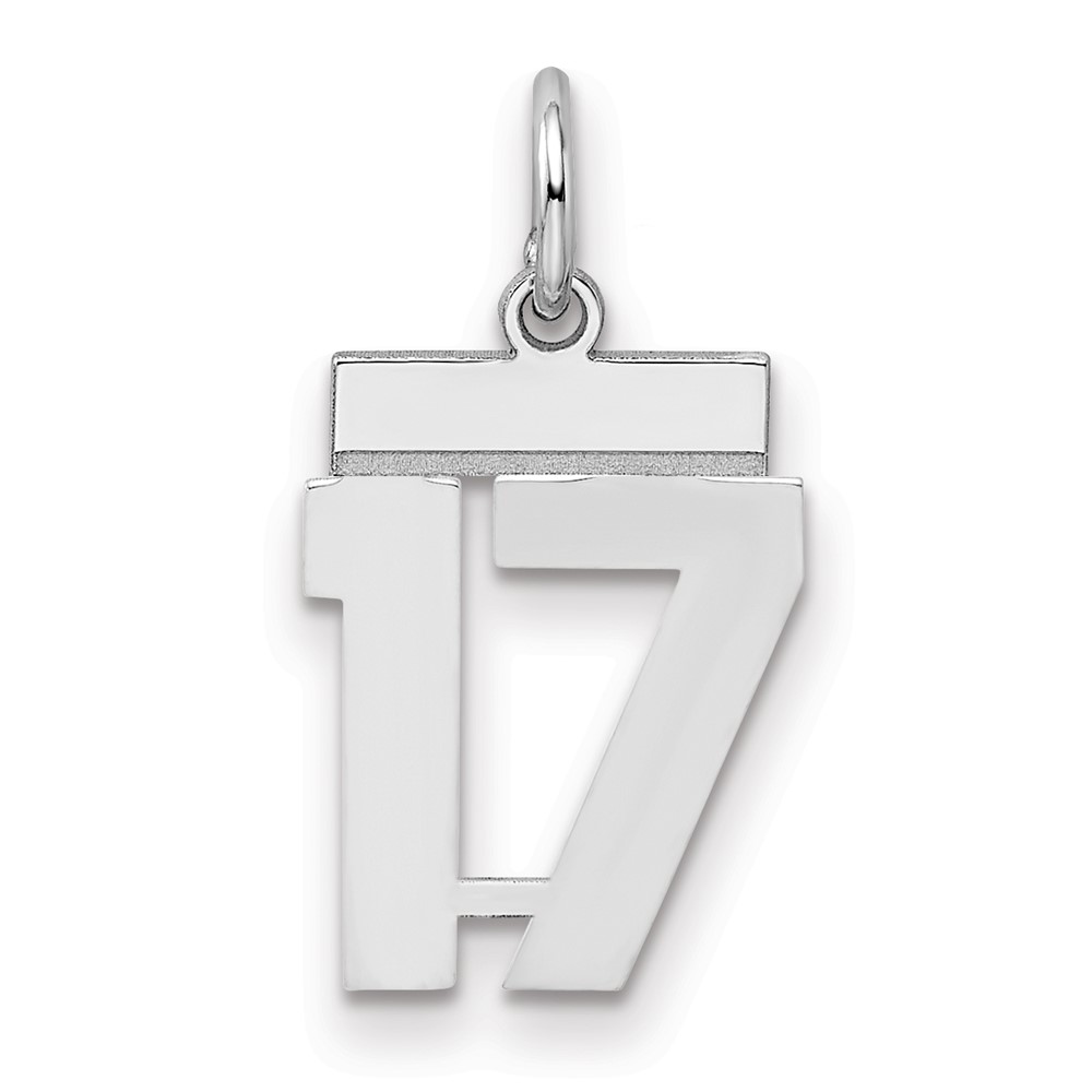 Sterling Silver Rhodium-plated Polished Number 17 Charm