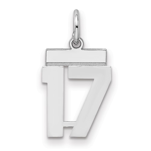 Sterling Silver Rhodium-plated Polished Number 17 Charm