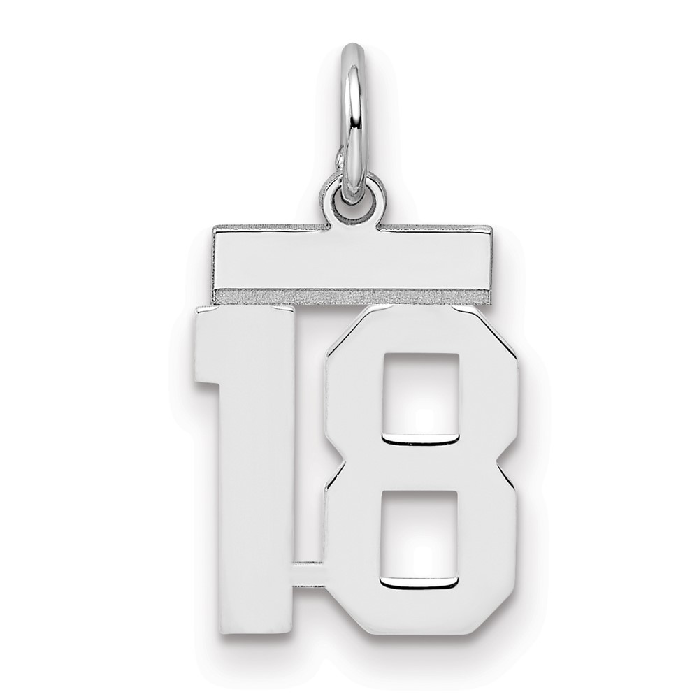 Sterling Silver Rhodium-plated Polished Number 18 Charm