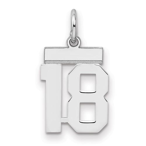 Sterling Silver Rhodium-plated Polished Number 18 Charm