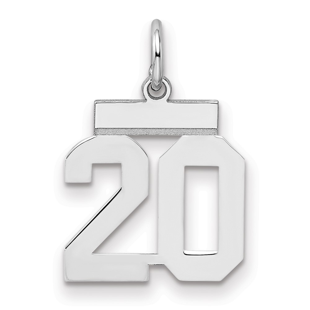 Sterling Silver Rhodium-plated Polished Number 20 Charm