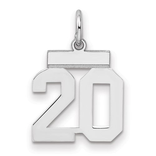 Sterling Silver Rhodium-plated Polished Number 20 Charm