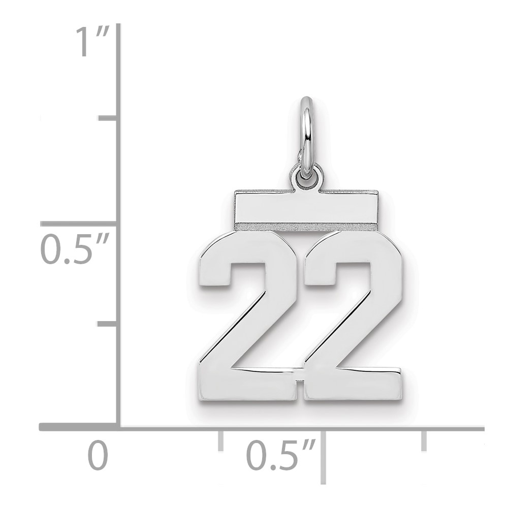 Sterling Silver/Rhodium-plated Polished Number 22 Charm (QSS22)