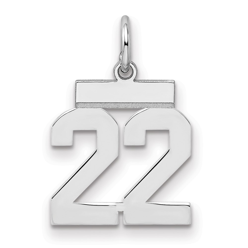 Sterling Silver/Rhodium-plated Polished Number 22 Charm (QSS22)
