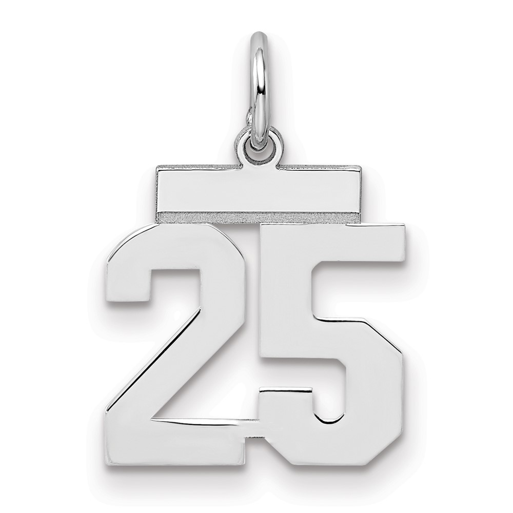 Sterling Silver Rhodium-plated Polished Number 25 Charm