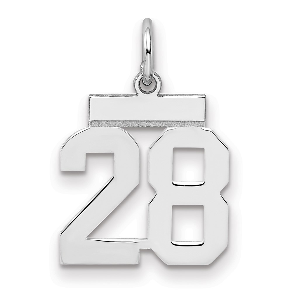 Sterling Silver Rhodium-plated Polished Number 28 Charm