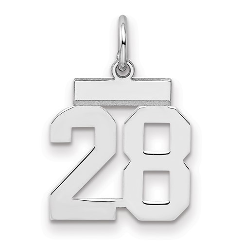 Sterling Silver Rhodium-plated Polished Number 28 Charm