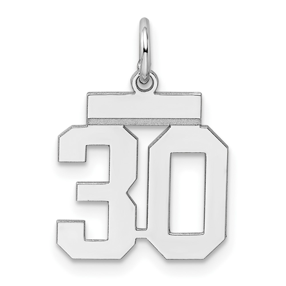 Sterling Silver Rhodium-plated Polished Number 30 Charm