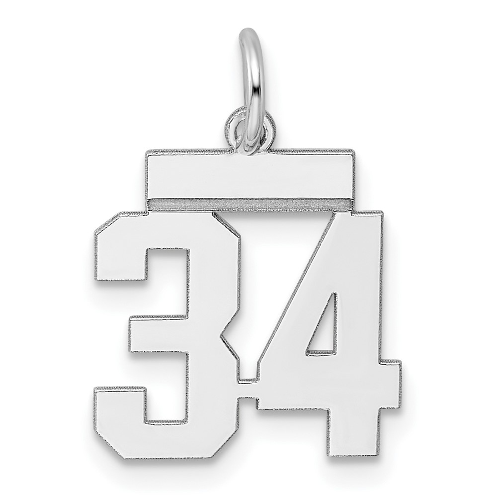 Sterling Silver Rhodium-plated Polished Number 34 Charm
