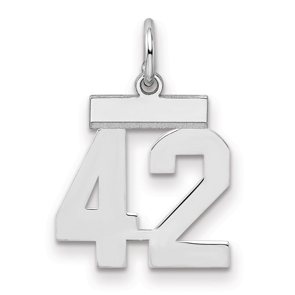 Sterling Silver Rhodium-plated Polished Number 42 Charm