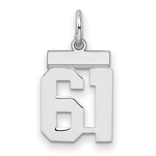 Sterling Silver Rhodium-plated Polished Number 61 Charm