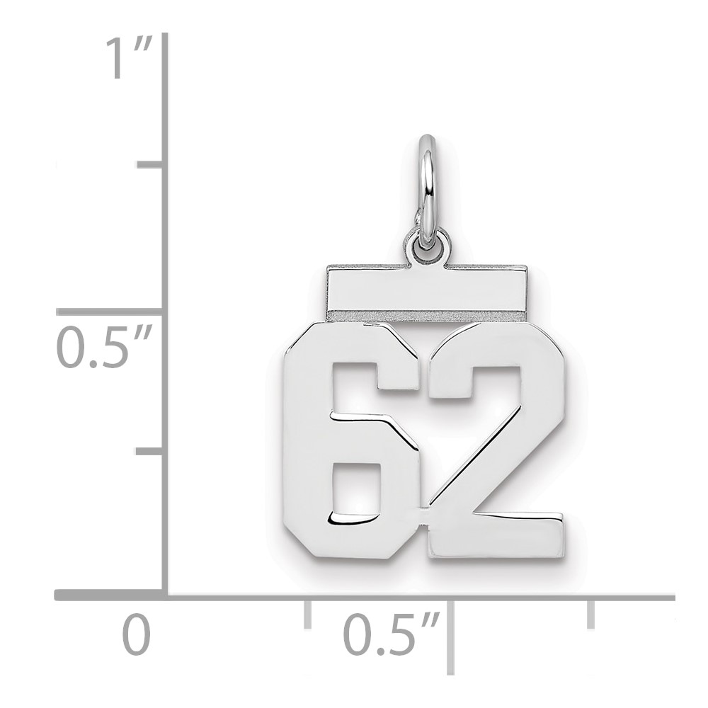Sterling Silver/Rhodium-plated Polished Number 62 Charm (QSS62)