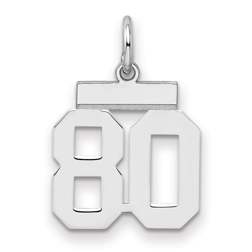 Sterling Silver Rhodium-plated Polished Number 80 Charm