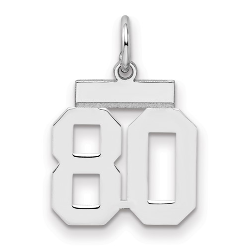 Sterling Silver Rhodium-plated Polished Number 80 Charm