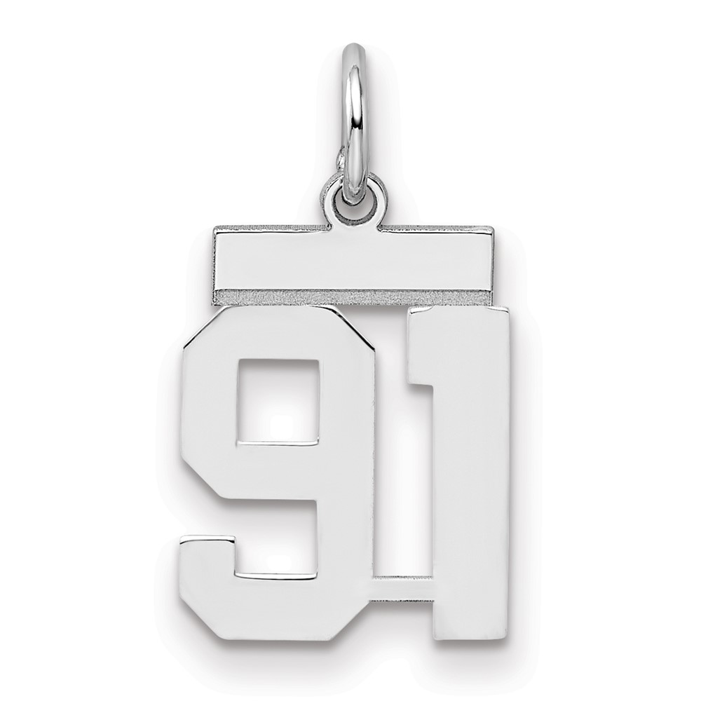 Sterling Silver Rhodium-plated Polished Number 91 Charm