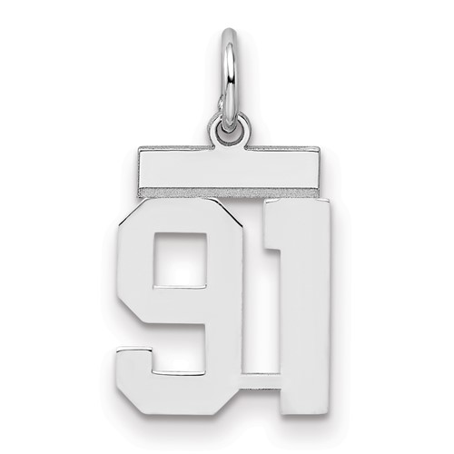 Sterling Silver Rhodium-plated Polished Number 91 Charm