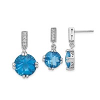 Sterling Silver Rhod-plated Blue and Clear CZ Pendant and Earring Set view 3