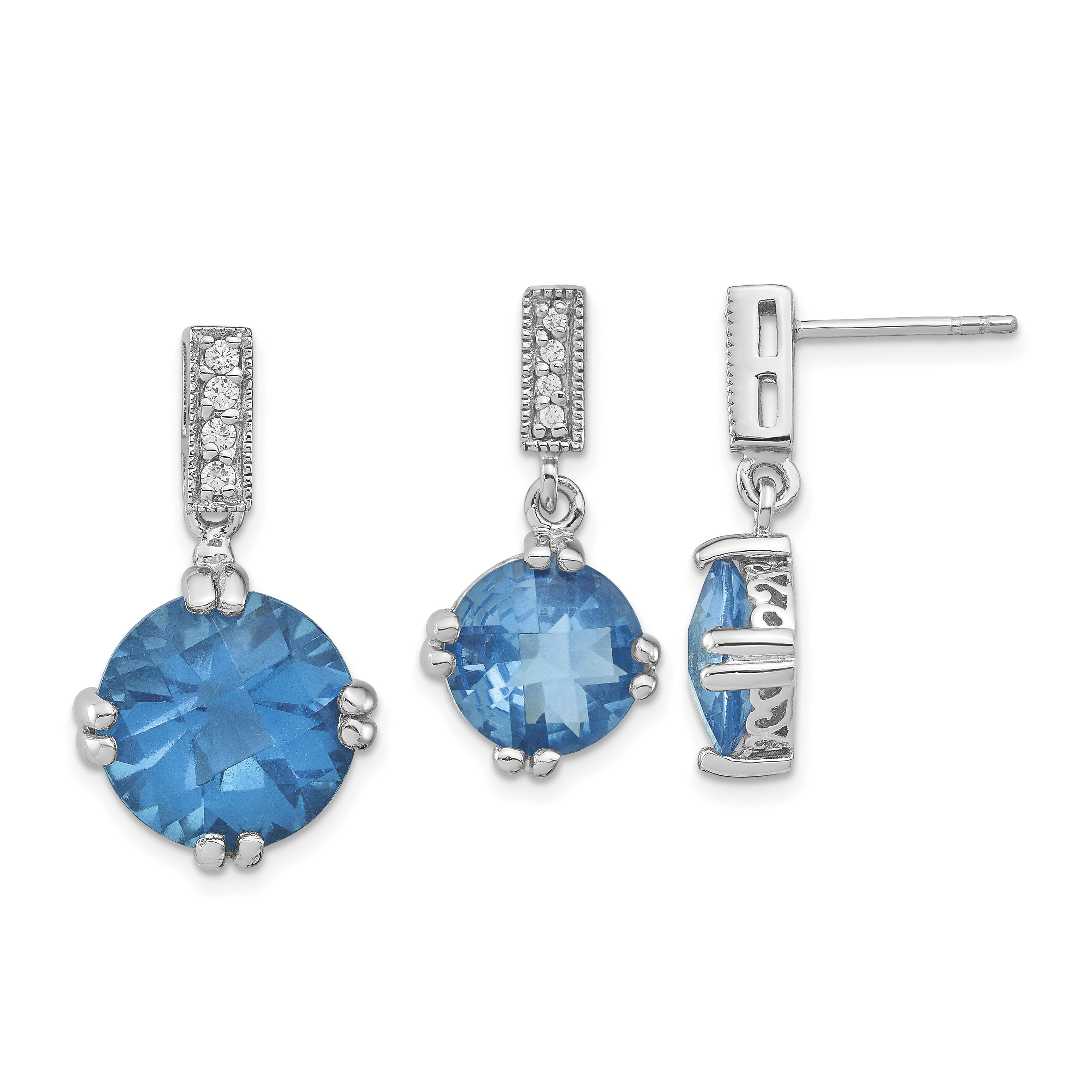 Sterling Silver Rhod-plated Blue and Clear CZ Pendant and Earring Set (QST178)