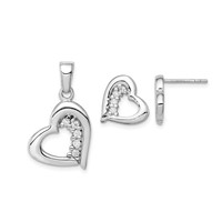 Sterling Silver Rhodium-plated CZ Heart Earring and Pendant Set view 5