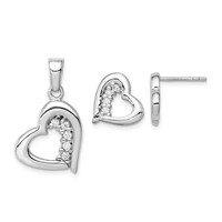 Sterling Silver Rhodium-plated CZ Heart Earring and Pendant Set view 1