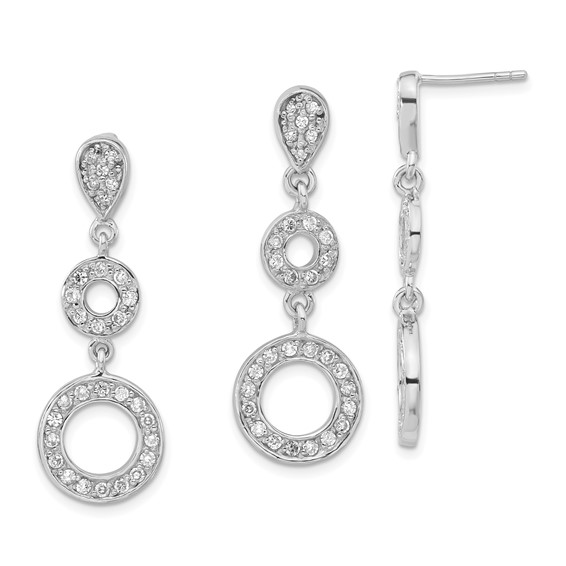 Sterling Silver Polished CZ Circle Pendant & Earring Set