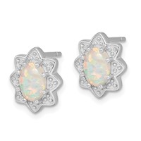 Sterling Silver Rhodium-plated Lab Created Opal Pendant and Earring Set view 2