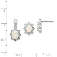 Sterling Silver Rhodium-plated Lab Created Opal Pendant and Earring Set view 4