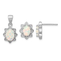 Sterling Silver Rhodium-plated Lab Created Opal Pendant and Earring Set view 1