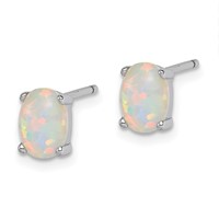 Sterling Silver Rhodium-plated Lab Created Oval Opal Pendant and Post Earrings Set view 2