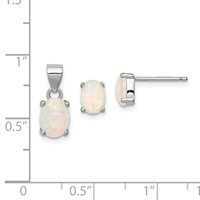 Sterling Silver Rhodium-plated Lab Created Oval Opal Pendant and Post Earrings Set view 4