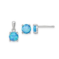 Sterling Silver Rhodium-plated Created Opal Pendant and Earring Set view 4