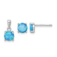 Sterling Silver Rhodium-plated Created Opal Pendant and Earring Set view 1