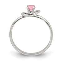 Sterling Silver Polished Pink CZ Heart Children's Necklace, Ring & Post Earrings Set, 15in Size 3 view 3